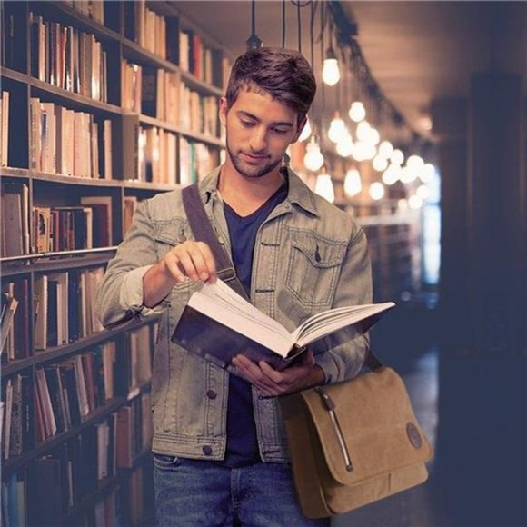 Vintage Canvas Satchel Messenger Bag for Men Coffee - Picture 5 of 7